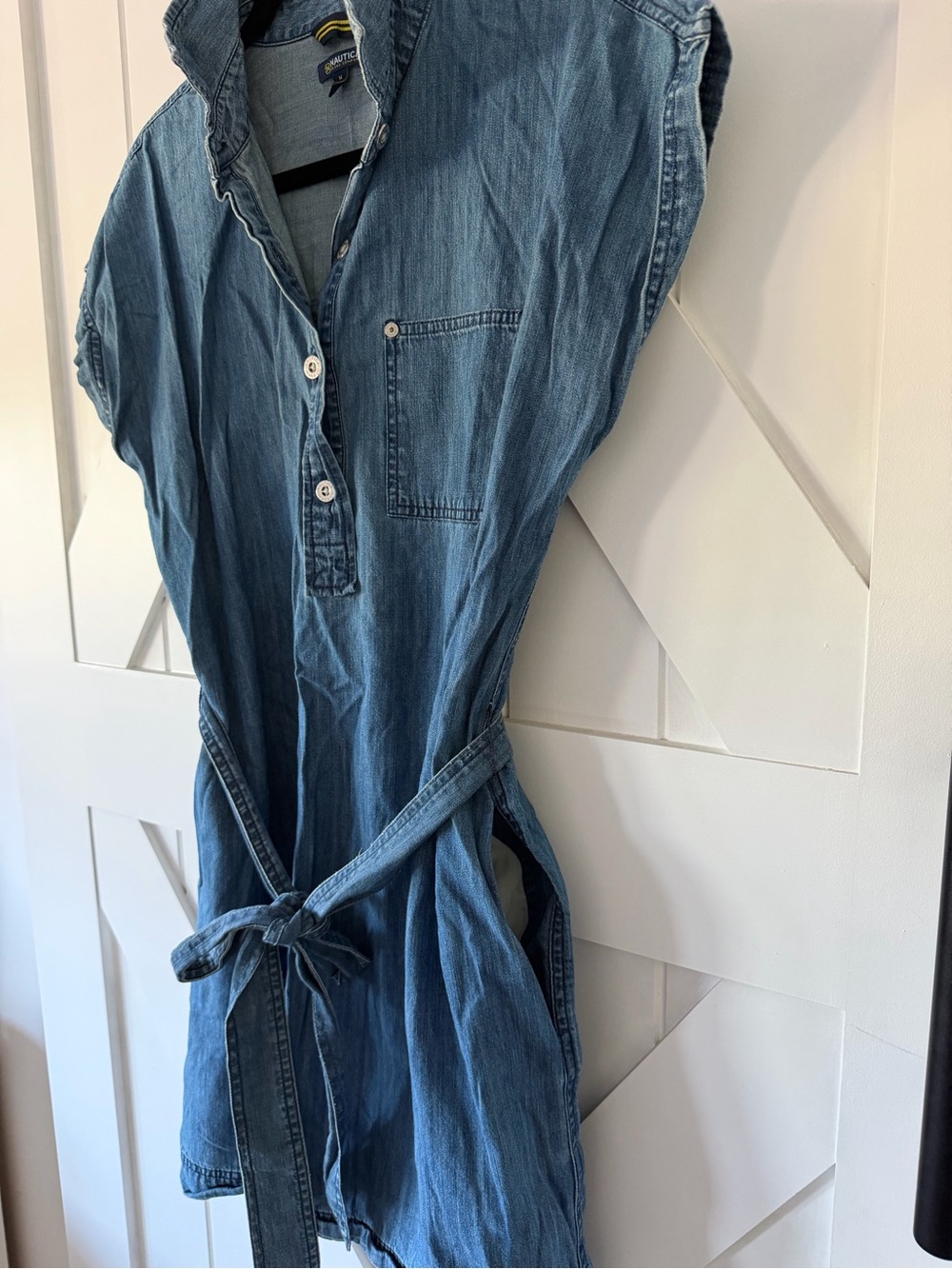 Nautica Washed Blue Denim Shirt Dress with Belt - Picture 3 of 5